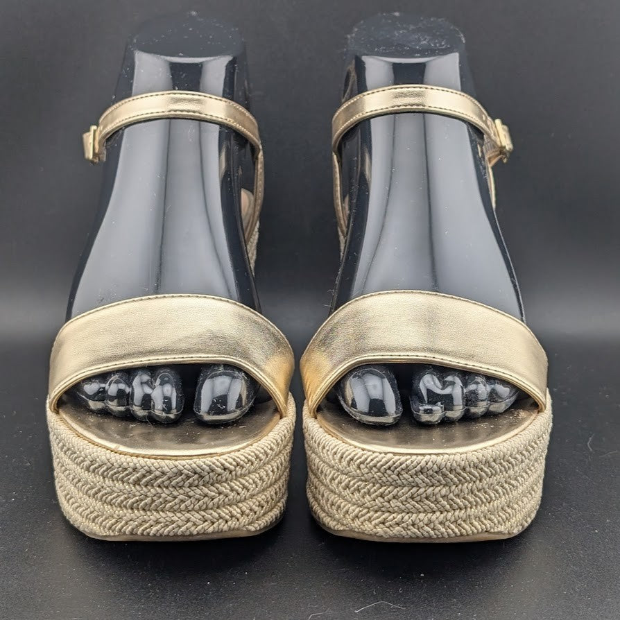 Kelly & Katie Sz 6.5  Hayden 3" Gold Metal'c Wedge Espadrille Sandals Memry Foam Kelly & Katie