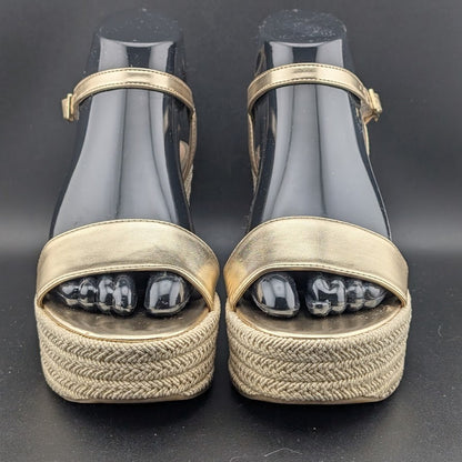 Kelly & Katie Sz 6.5  Hayden 3" Gold Metal'c Wedge Espadrille Sandals Memry Foam Kelly & Katie