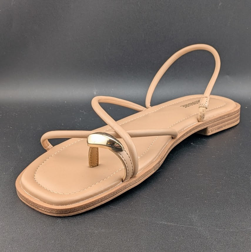 CUSHIONAIRE Venue Women’s 10  Strappy Slide Sandals Gold-Tone Accent Memory Foam CUSHIONAIRE