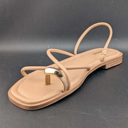 CUSHIONAIRE Venue Women’s 10  Strappy Slide Sandals Gold-Tone Accent Memory Foam CUSHIONAIRE