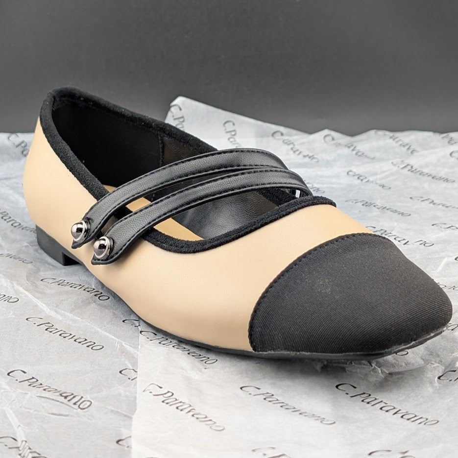 C.Paravano Women's Size 8 (EU 38.5) Mary Jane Ballet Flat Shoes Square Toe Soft C. Paravano