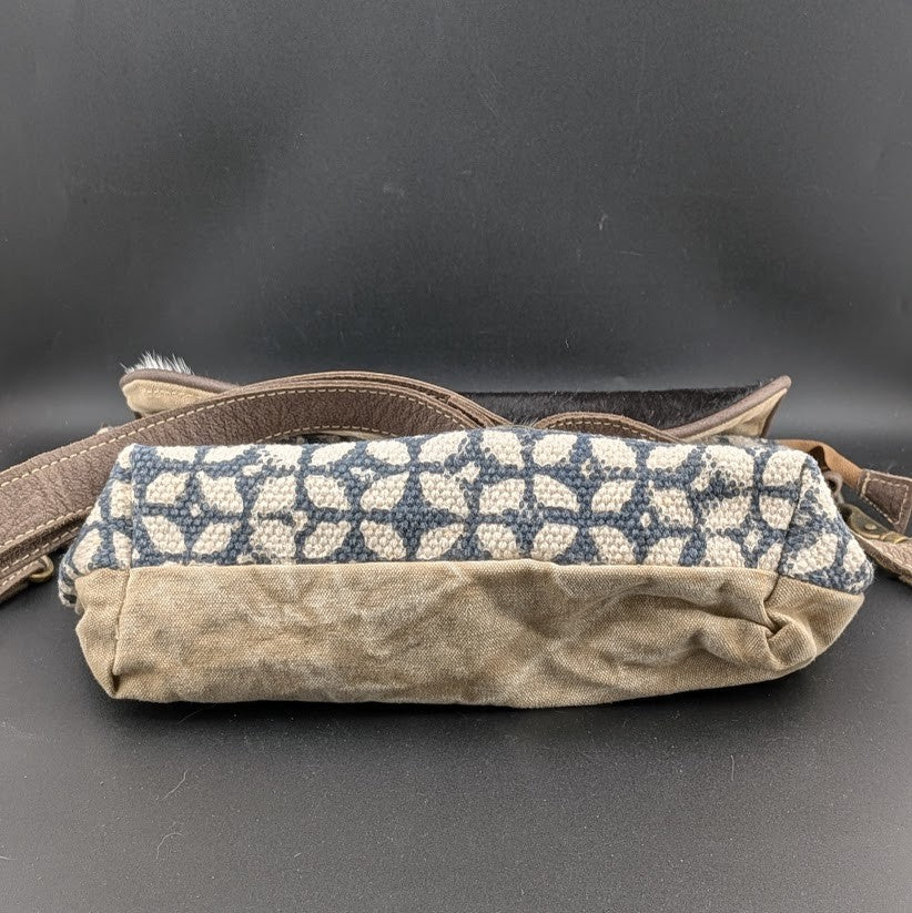 OHLAY By American Darling Cowhide and Cotton Crossbody Bag w/ Leather Trim 12x10 American Darling