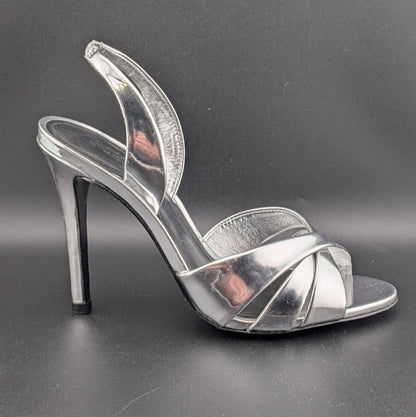Schutz Size 6.5B*  Keefa Silver Slingback Leather 4" Heel Sandals NWOB MSRP $178 Schutz
