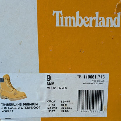 Timberland Premium 6" Lace Waterproof Leather Boot Wheat Nubuck Men's Sz 9 & 9.5 Timberland