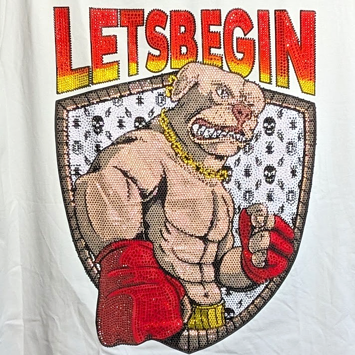 Tolga Kisa Men's Rhinestone Tough Dog T-Shirt Size XL White  NWT Made in Turkey Tolga Kisa