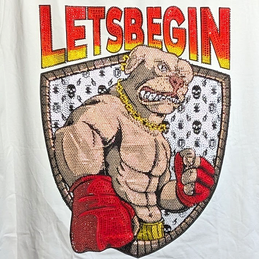 Tolga Kisa Men's Rhinestone Tough Dog T-Shirt Size XL White  NWT Made in Turkey Tolga Kisa
