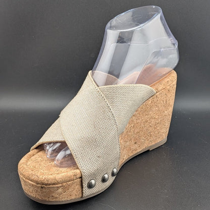 Lucky Brand Women's Size 8.5W Beige Platform Leather Wedge Heeled Sandals Lucky Brand