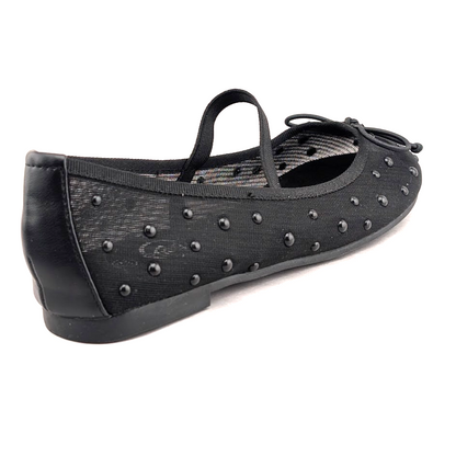 Trary Women's Black Ballet Flats Size 6.5 Mesh and Bead Uppers, Elastic Strap Trary