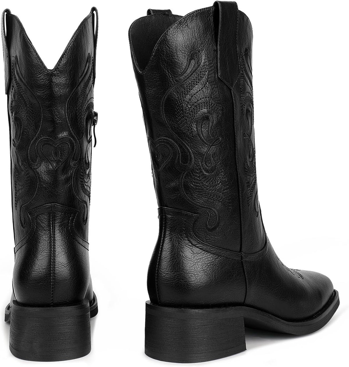ISNOM Size 7.5 Cowgirl Cowboy Boots for Women, Western with Square Toe, Pull-on ISNOM
