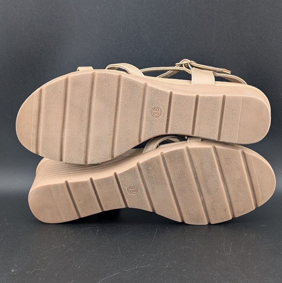 Shibever Women's Wedge Sandals Dress Shoe Beige Pre-Loved Size EU38 / US 7 Shibever