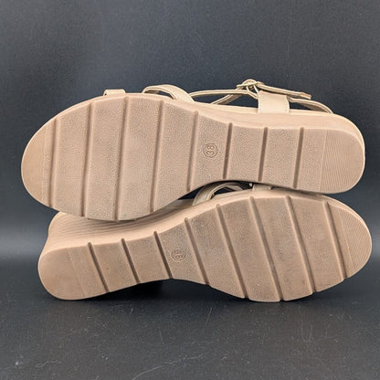 Shibever Women's Wedge Sandals Dress Shoe Beige Pre-Loved Size EU38 / US 7 Shibever