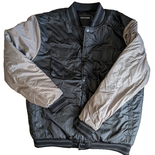 Reason Flight Bomber Varsity Jacket Black Men's Size Large Reason