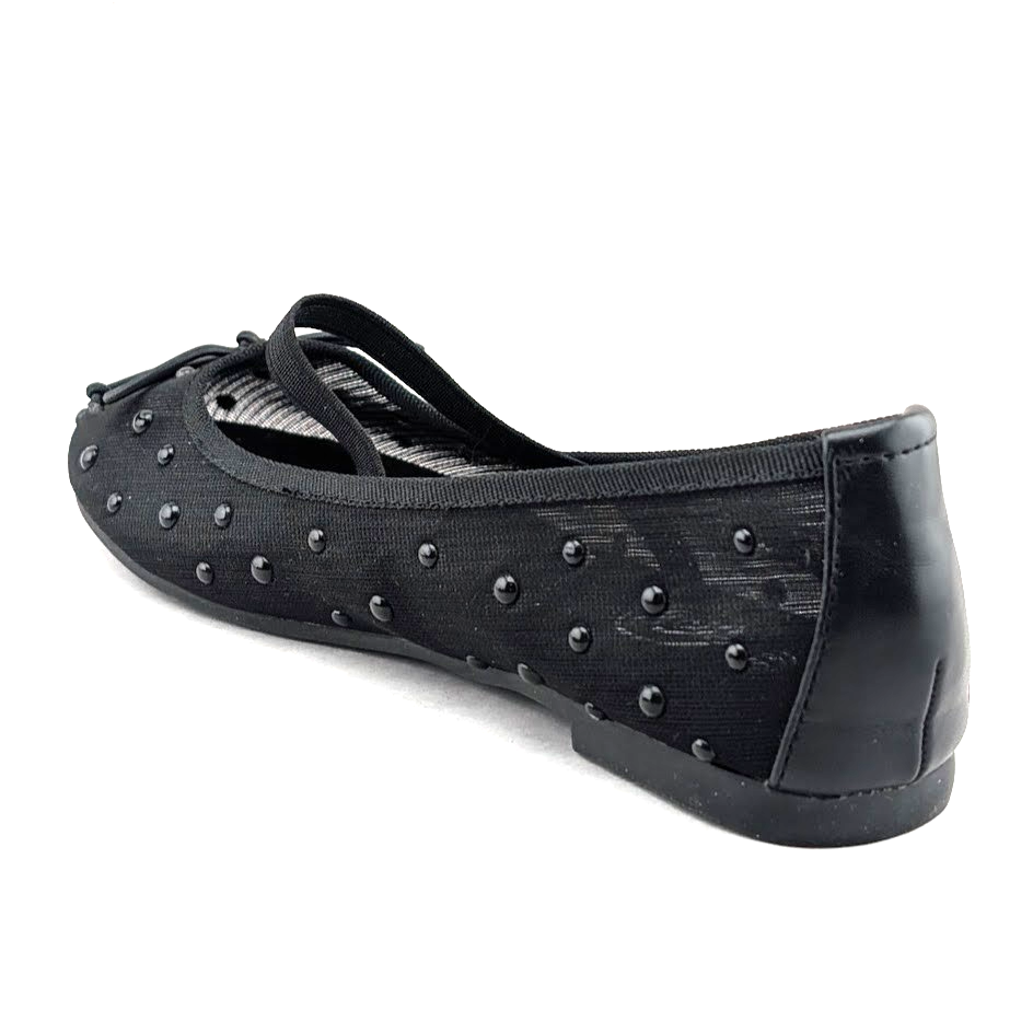 Trary Women's Black Ballet Flats Size 6.5 Mesh and Bead Uppers, Elastic Strap Trary