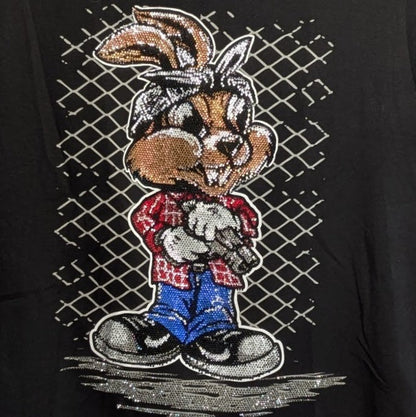 Tolga Kisa Men's Rhinestone Gangsta Bunny Streetwear T-Shirt Size M Black NWT Tolga Kisa