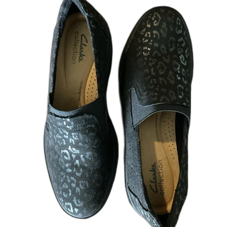 Clarks Women's Size 10 Calla Rae Black Leopard Print Loafer Flats Clarks