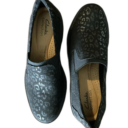 Clarks Women's Size 10 Calla Rae Black Leopard Print Loafer Flats Clarks