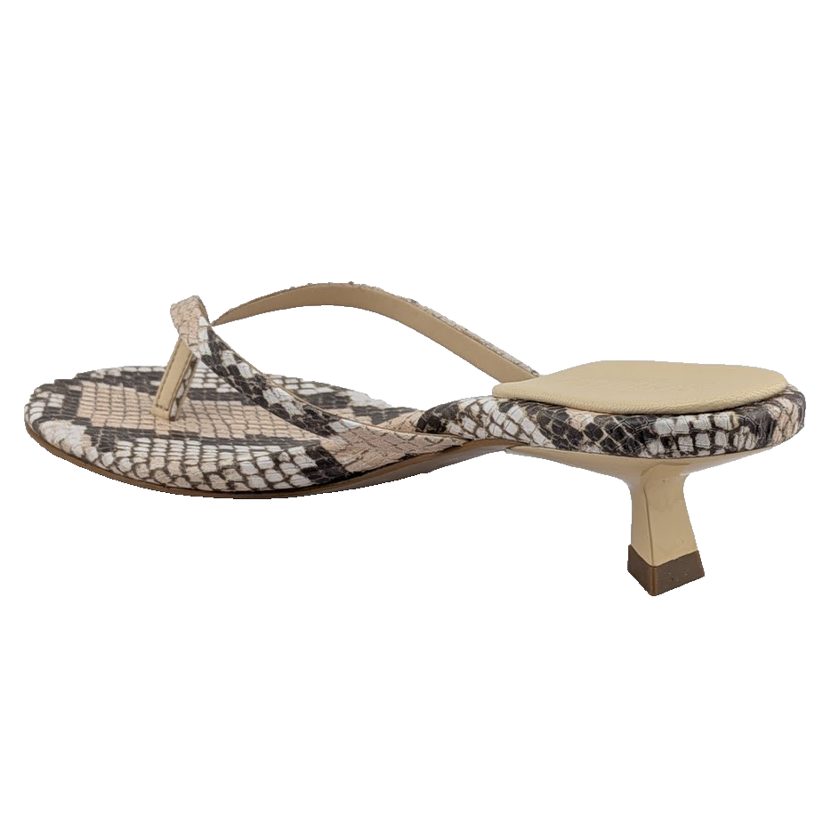 Schutz Carolyn Sz 5.5 Snake Leather Thong Sandal Kitten Heel Round Toe Schutz