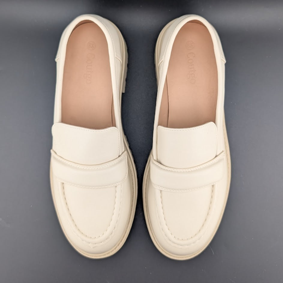 Coutgo Women's Size 7.5 Creamy White Platform Penny Loafer Shoe Chunky Lug Heel Coutgo