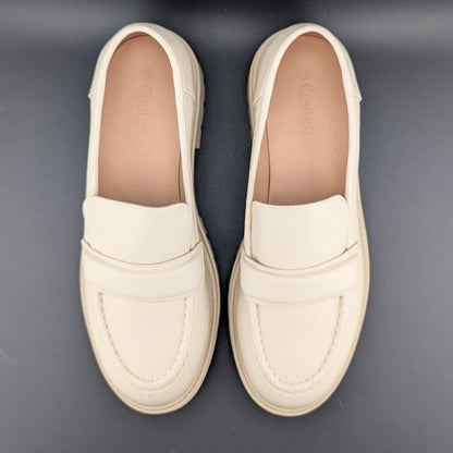 Coutgo Women's Size 7.5 Creamy White Platform Penny Loafer Shoe Chunky Lug Heel Coutgo