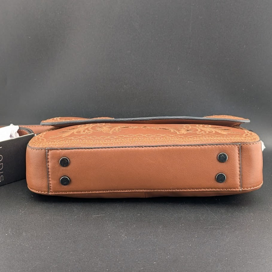 LODIS Bedford Embroidered Leather Bag w/ Two Straps~Chestnut NWT ~MSRP $128 LODIS