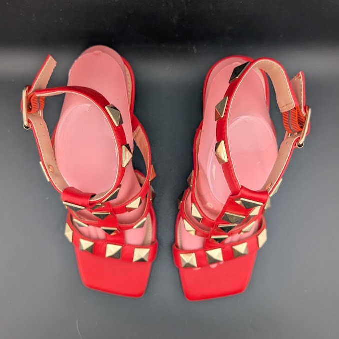 NEW Steve Madden Capri Studded Women's Leather 4" Stiletto Sandals-Red Size 9M Steve Madden