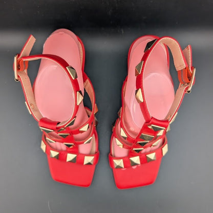 NEW Steve Madden Capri Studded Women's Leather 4" Stiletto Sandals-Red Size 9M Steve Madden