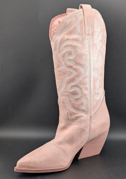 Steve Madden W8.5 West Pink Leather Pull On Pointed Toe Block Heel Western Boot Steve Madden