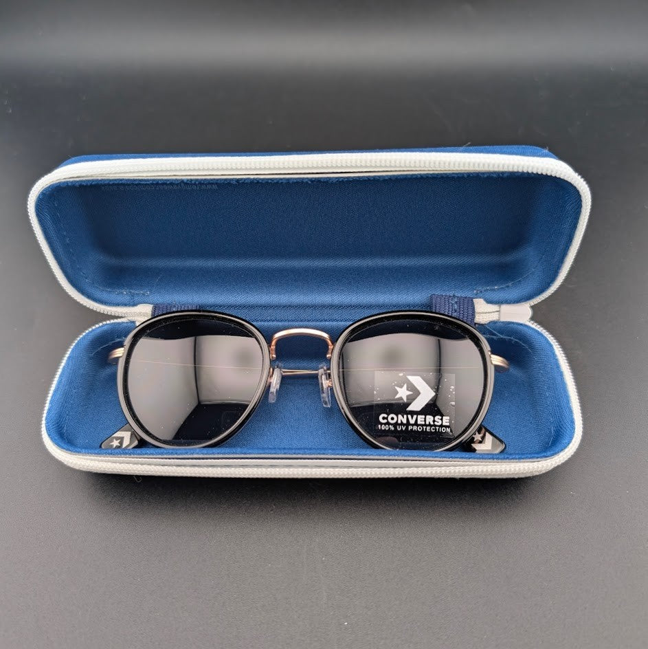 Converse H090 Black Gold Oval Sunglasses Thin Temples Black Tint Lens 49□24-145 Converse