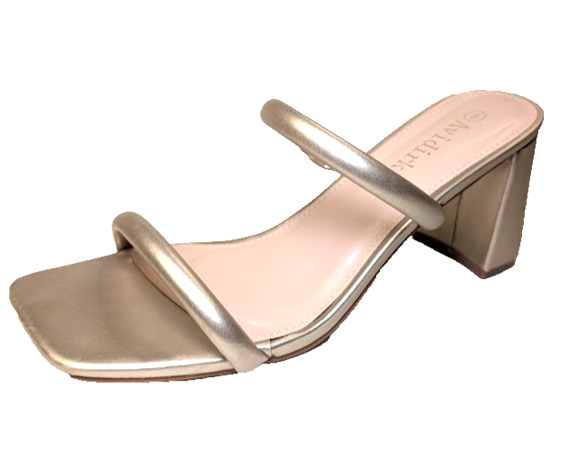 Women's Sz 8 Chunky Heeled Mule 2-Strap Sandal | Block Mid Heel Square Toe Dress Avidirk