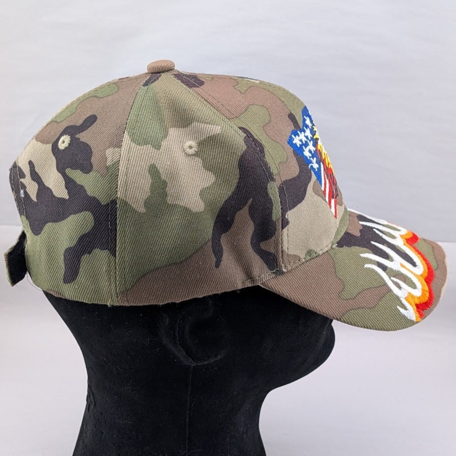 American Flag & Eagle Embroidered Flames Adjustable Hat ~ NEW~QUALITY USA