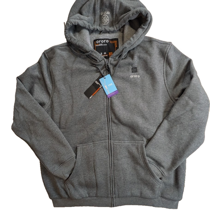 Ororo Fleece Hoodie Men XL/Women 2XL Full Zip Heated Sweatshirt Gray~No Battery Ororo