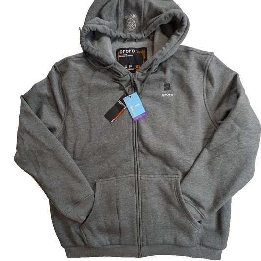 Ororo Fleece Hoodie Men XL/Women 2XL Full Zip Heated Sweatshirt Gray~No Battery Ororo