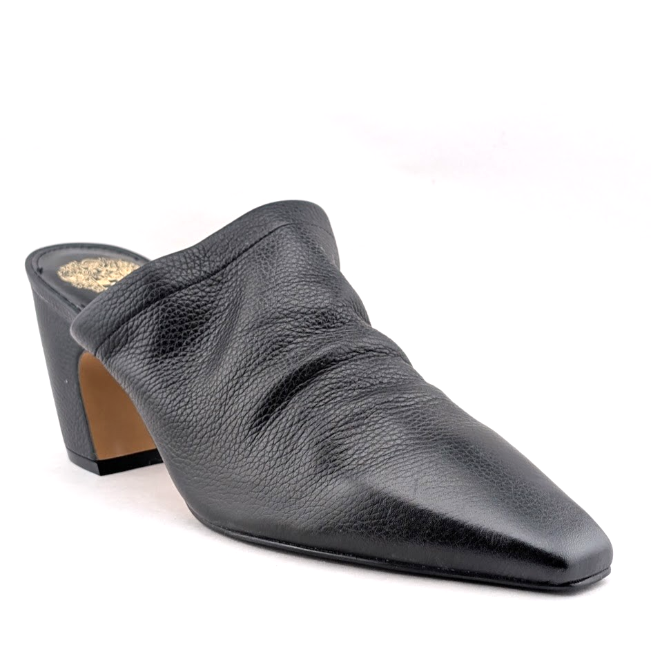 New Vince Camuto Carlie Size 10-Leather Ruched Pointed Toe Block Heel Mule Black Vince Camuto