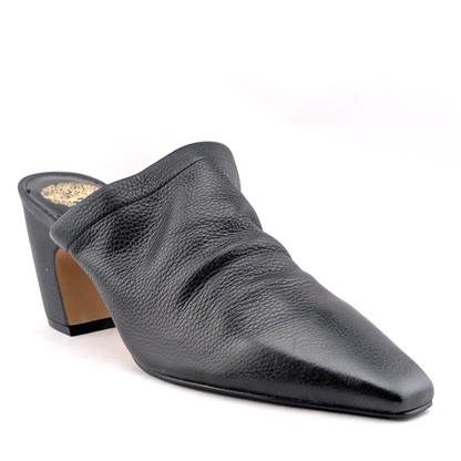 New Vince Camuto Carlie Size 10-Leather Ruched Pointed Toe Block Heel Mule Black Vince Camuto