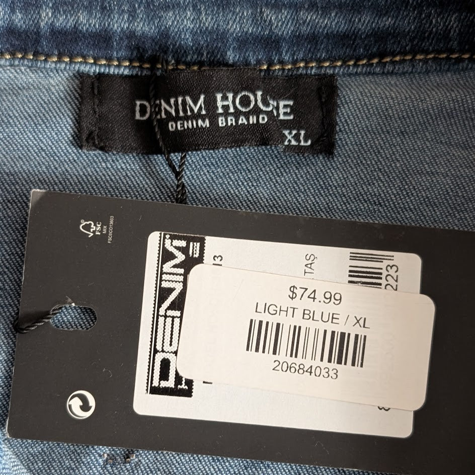 Denim House Woman's Size XL Distressed Jean Jacket Faded NWT Denim House