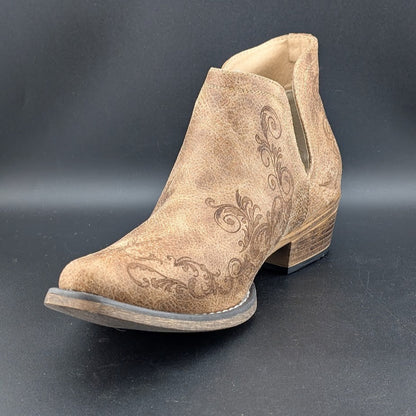 Roper Women's Size 10 Tan Faux Leather Ava Western Ankle Boot Shoes Roper