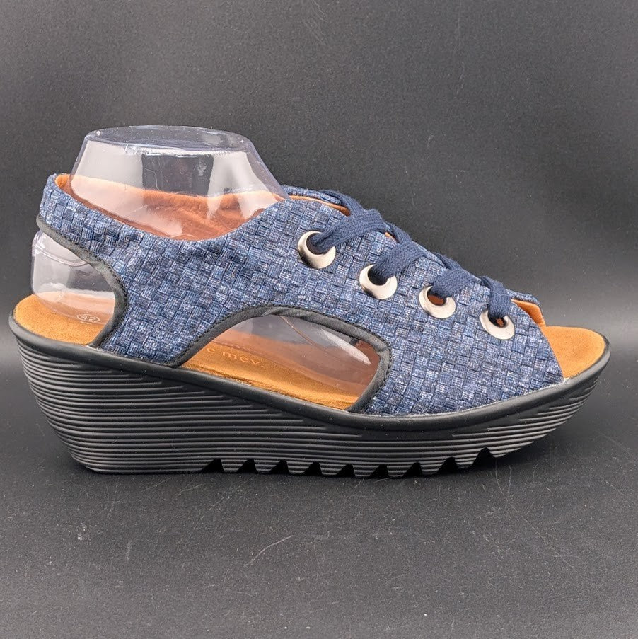 Bernie Mev Marcelo Lace-up Woven Wedge Sandals in Navy Blue Size 10.5-11 (42) Bernie Mev