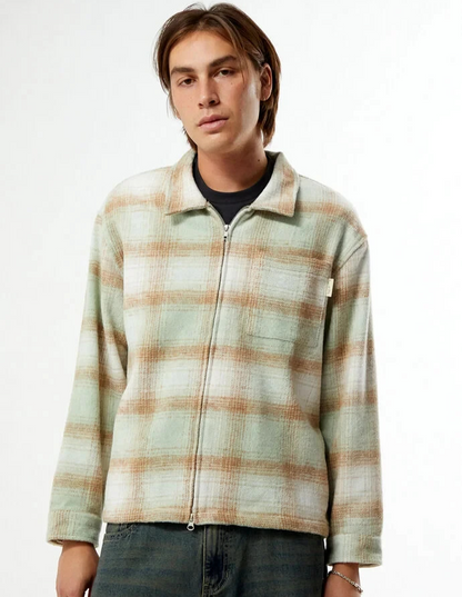 Museum Of Peace And Quiet Wordmark Cotton Plaid Jacket~Sage / Beige Size Medium Wordmark