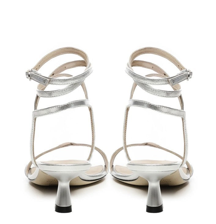 Stuart Weitzman Nudist Wrap 50 Sandals Women's 6 & 6.5 Silver Ankle Strap Stuart Weitzman
