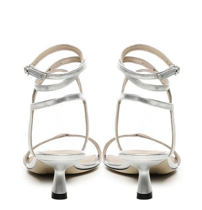 Stuart Weitzman Nudist Wrap 50 Sandals Women's 6 & 6.5 Silver Ankle Strap Stuart Weitzman