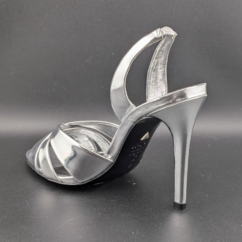 Schutz Size 6.5B*  Keefa Silver Slingback Leather 4" Heel Sandals NWOB MSRP $178 Schutz