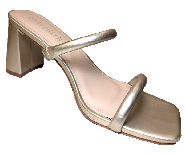 Women's Sz 8 Chunky Heeled Mule 2-Strap Sandal | Block Mid Heel Square Toe Dress Avidirk