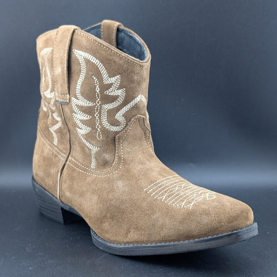 Roper Women's Sz 9.5 Dusty II Tan Brown Cow Suede Western Booties Snip Toe NIB Roper