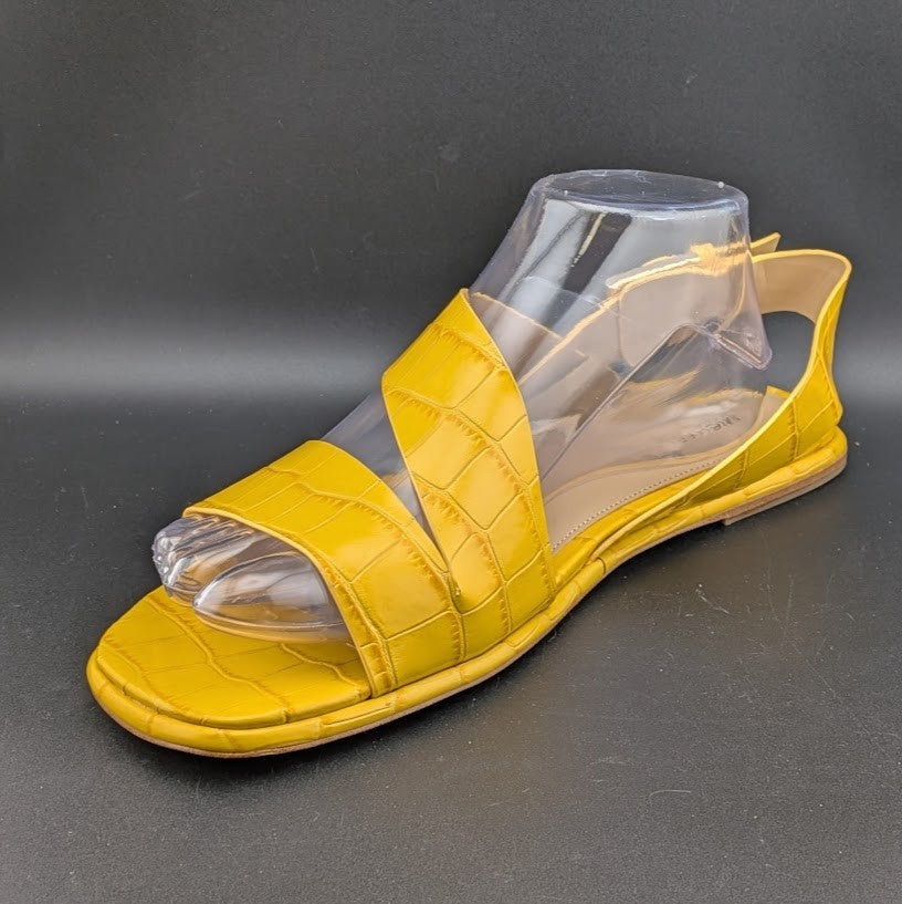 Michael Kors Size 9.5 Yellow Leather "Delilah" Croc Print Flat Sandals NEW Michael Kors