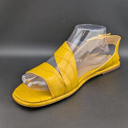 Michael Kors Size 9.5 Yellow Leather "Delilah" Croc Print Flat Sandals NEW Michael Kors