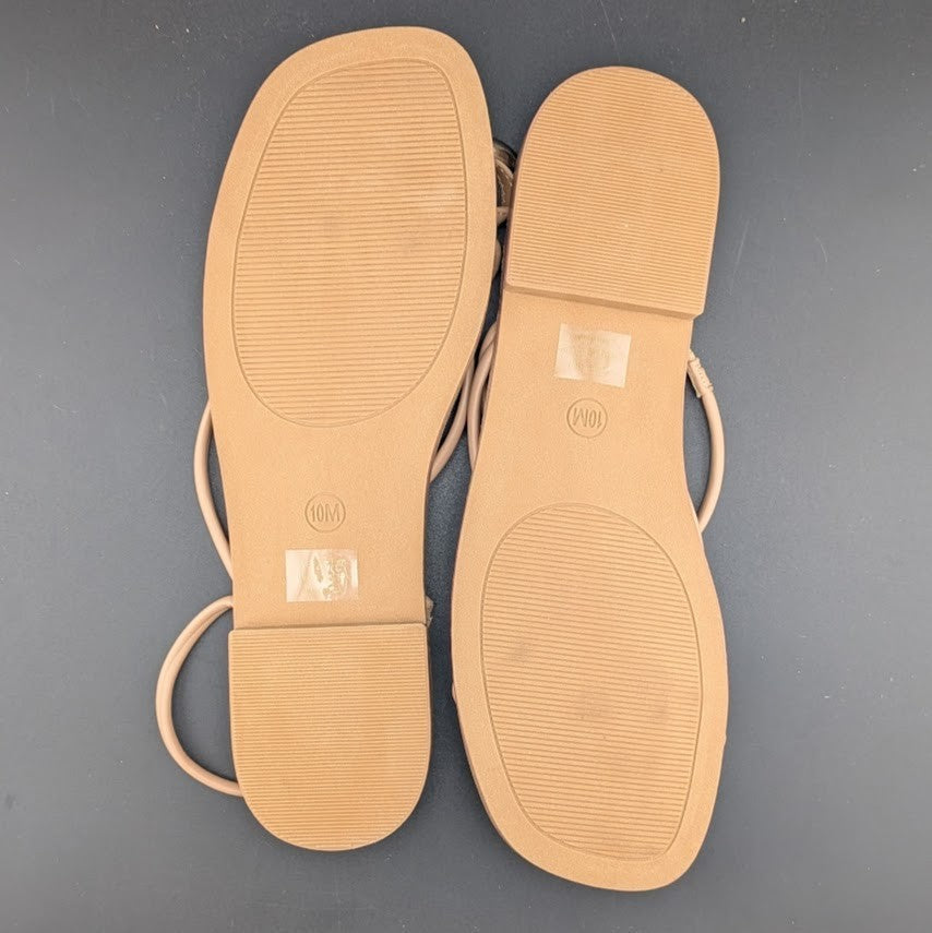 CUSHIONAIRE Venue Women’s 10  Strappy Slide Sandals Gold-Tone Accent Memory Foam CUSHIONAIRE