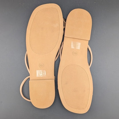 CUSHIONAIRE Venue Women’s 10  Strappy Slide Sandals Gold-Tone Accent Memory Foam CUSHIONAIRE