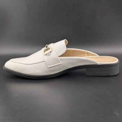 Dunion White Slip-On Mules Women's Size 7.5M Faux Leather Imperfect (See Notes) Dunion