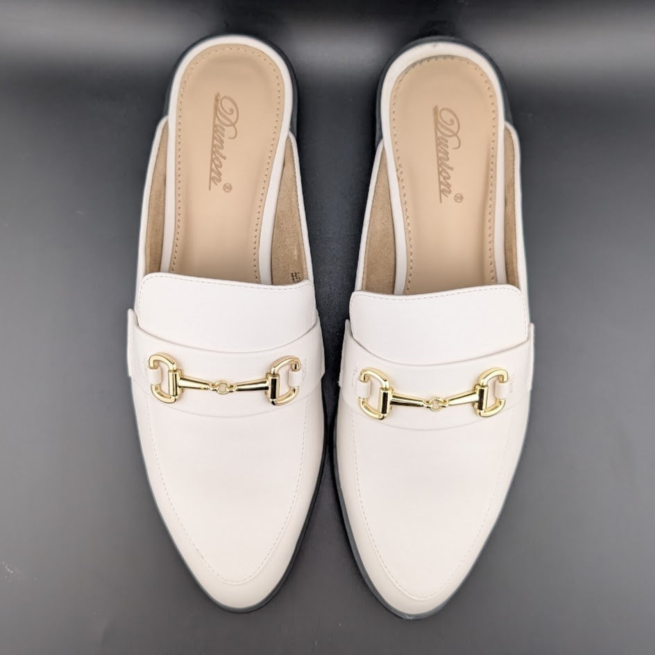 Dunion White Slip-On Mules Women's Size 7.5M Faux Leather Imperfect (See Notes) Dunion