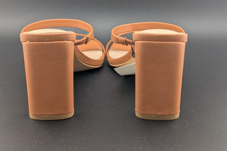 The Drop Sz 8 Avery Womens 3.5" Chunky Heel Toffee Brn Square Toe  Slide Sandals The Drop